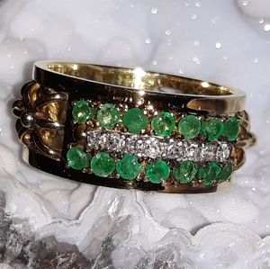 14k gold vintage emerald and diamond ring